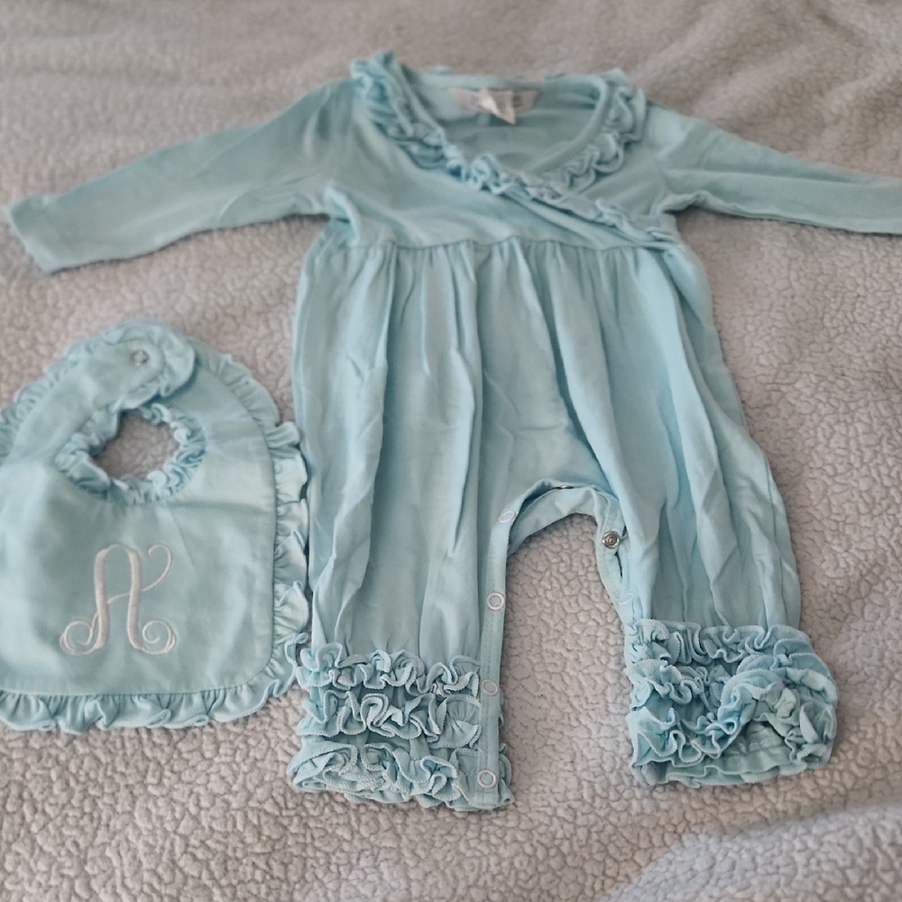 Ricrac & Ruffles one piece Romper Monogram A Size 6/9